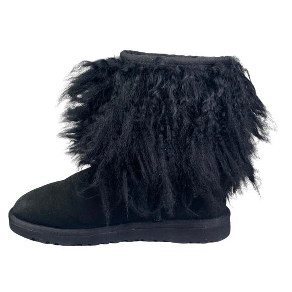 UGG Lida Mongolian Black Suede Shearling Fur Cuff Classic Boot Size US 6 - Picture 2 of 10